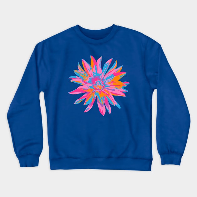 DAHLIA BURSTS Abstract Blooming Floral Summer Bright Flowers - Fuchsia Pink Purple Blue Orange on Royal Blue - UnBlink Studio by Jackie Tahara Crewneck Sweatshirt by UnBlink Studio by Jackie Tahara